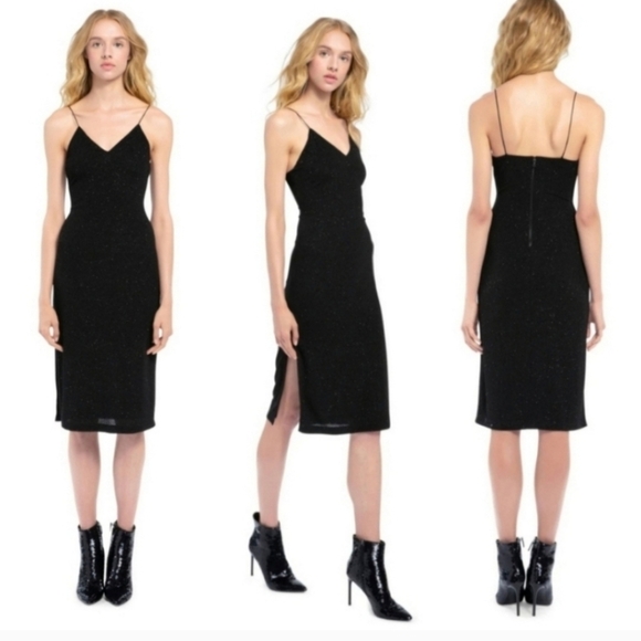 Alice + Olivia Stila Side Slit Fitted Midi Length Dress  size 6 - Picture 4 of 16